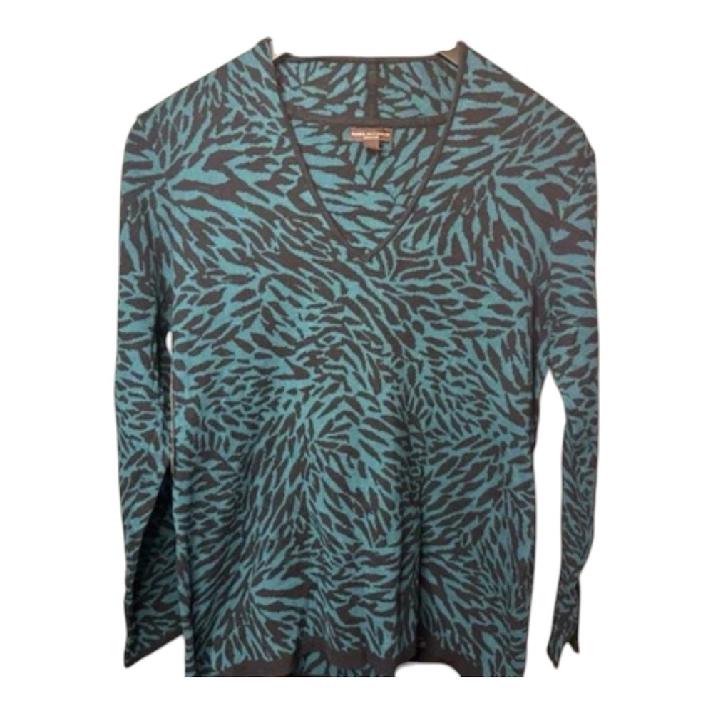 Dana Buchman Women's Long Sleeve Teal Animal Print Sweater 100% Cotton Size M - Picture 2 of 8